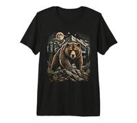 Grizzly Bear Moon Wilderness Wilderness Arte di Montagna Maglietta Premium