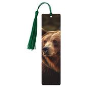 Grizzly Bear Segnalibri con nappe, segnalibro in legno per donne e uomini, segnalibro fatto a mano per gli amanti dei libri, segnapagine di lettura, etichette in legno, ornamenti regalo di compleanno