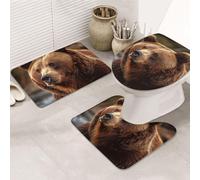 Grizzly Bear - Set di 3 tappetini da bagno a forma di U, tappetini da bagno in microfibra antiscivolo + copriwater, morbidi e assorbenti, decorazione per la casa