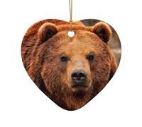 Grizzly, ornamento da appendere all'albero di Natale con stampa di orsetto, in ceramica, a forma di stella e cuore, decorazione natalizia per albero di Natale