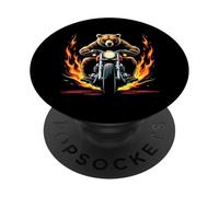 Grizzly - Orso divertente con orso che cavalca una moto PopSockets PopGrip Adesivo
