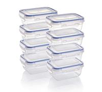 Grizzly Set contenitori ermetici per alimenti in plastica, 8 contenitori cucina con coperchio, rettangolari, impilabili, infrangibili, lavabili in microonde e lavastoviglie