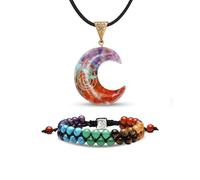 GRKZBKW Braccialetto dei 7 chakra, braccialetto dell'ansia, pietra naturale, yoga, collana a sette colori con ciondolo a forma di luna, drenaggio linfatico, meditazione, rilassarsi, alleviare l'ansia