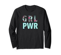 GRL PWR Power Girl Empowerment Cute Floral Pattern Artwork Maglia a Manica