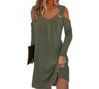 GRMLRPT Abito Donna Vestito Casual Spalla Scoperta Elegante Stampa Floreale Maniche Lunghi Fibbia in Metallo Abito per Primaverao(Verde Militare,M)