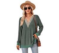 GRMLRPT Magliette Donna Manica Lunga Autunno Camicette in Cotone Scollo a V T-Shirt Top Tinta Unita Elegante(Verde,XXL)