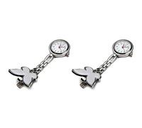 GROCKSTR 2 x orologio da taschino per infermieri, cardiofrequenzimetro, al quarzo, motivo farfalla, bianco, bianco