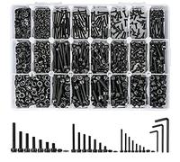 GROCKSTR Set di viti metriche M2, 1260 pezzi, 21 misure, viti, dadi e esagono incassato, set di macchine, nero