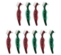 GROCKSTR Spazzolino da denti premium da 10 pezzi con spazzola per protesi rigida, spazzola per la pulizia, setole multistrato e spazzola per protesi portatile doppia