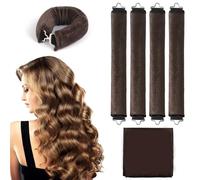 GROFIS 5 Pezzi Bigodini Senza Calore, Bigodino Bacchette Flessibili con Ganci, Bigodino Lungo per Boccoli, Arricciatori per la Notte, Bigodino Morbidi per Capelli Lunghi Medi e Corti, Marrone