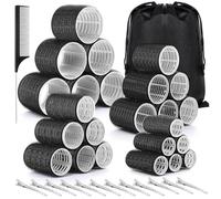 GROFIS Set di 38 Bigodini Autoadesivi, 4 Misure (60mm/48mm/36mm/25mm) Hair Rollers con 12 Clips in Acciaio Inox 1 Pettini 1 Borsa Portaoggetti, Bigodini Non Riscaldati per Capelli Lunghi Medi e Corti