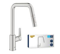 Grohe 30631DC0 QuickFix Start miscelatore cucina con bocca orientabile e doccino estraibile a 2 getti, finitura supersteel