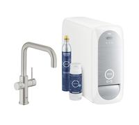 Grohe Blue Home Mitigeur monocommandé pour évier Starter Kit, portée 223mm, bec en U, avec fonction filtre et refroidissement, 31456DC1, 31456DC1, Colorazione: super acciaio