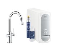 GROHE Blue Home Starter Kit con Rubinetto Filtro Acqua, Bocca C, Doccetta Estraibile, Acqua Filtrata Refrigerata e Frizzante, WiFi, Cromo, 31541000