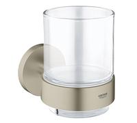 GROHE 40447EN1 Essentials - Bicchiere in cristallo con supporto, finitura in nichel spazzolato