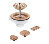 GROHE 40996DL0 - Set di scarico per lavello da cucina a una vasca, con 2 manopole telecomandate: rotonda e quadrata, coperchio troppopieno e filtro a cestello, colore: oro rosa spazzolato