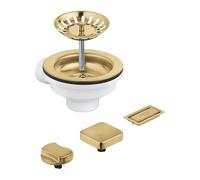 GROHE 40996GN0 - Set di scarico per lavello da cucina a una vasca, con 2 manopole telecomandate: rotonda e quadrata, coperchio troppopieno e filtro a cestello), colore: oro spazzolato