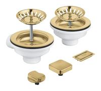 GROHE 40998GN0 - Set di scarico per lavello da cucina a 2 vasche, 1 piletta a scomparsa con 2 manopole telecomandate quadrate e rotonde, 1 scarico manuale, coperchio troppopieno e 2 filtri a cestello