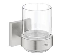 Grohe 41097DC0 Start Cube bicchiere porta spazzolino con supporto, finitura supersteel