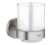 GROHE Start QuickFix Bicchiere in cristallo con supporto (metallo e vetro, chiusura nascosta, viti e tasselli inclusi, facile da montare con GROHE QuickGlue), dimensioni 106 x 99 mm, 41194DC0