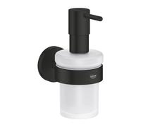 GROHE Start QuickFix dispenser di sapone con supporto (metallo e vetro, quantità di riempimento 160 ml, viti e tasselli inclusi, facile da montare con GROHE QuickGlue), nero opaco, 411952430