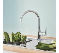 Grohe BauCurve rubinetto da cucina, orientabile, 31536001, BauCurve cromo [Rubinetti da Cucina]