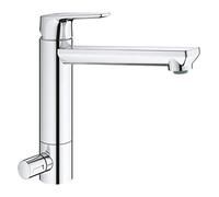 Grohe BauEdge 31696000 - Miscelatore per lavello da cucina, con valvola di arresto integrata, bocca di erogazione media, cromato