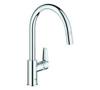 Grohe BauEdge Mitigeur monocommandé pour évier, saillie 215mm, haut, orientable, extractible, 30536000, 30536000