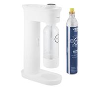 GROHE Blue Fizz Advanced - Gasatore Starter Kit (Display digitale del livello di CO2, 1 bombola di CO2, 1 bottiglia d'acqua da 0,85 + polvere pulizia), Bianco, 31945L00