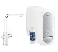 GROHE Blue Home Miscelatore Monocomando per Lavello con Sistema Filtrante dell‘Acqua, Bocca "L", con Doccetta Estraibile, Bombola Co2 da 425 G Non Inclusa, Cromo, 31927001