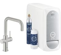 Grohe Blue Home Mitigeur monocommandé pour évier Starter Kit, portée 223mm, bec en U, avec fonction filtre et refroidissement, 31456DC1, 31456DC1, Colorazione: super acciaio