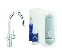 Grohe Blue Home Mitigeur monocommandé pour évier, portée 219mm, bec en C, kit de démarrage, avec fonction filtre, extractible, 31541000, 31541000, Colorazione: cromo