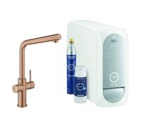 Grohe Blue Home Mitigeur monocommandé pour évier Starter Kit, portée 221mm, bec en L, avec fonction filtre et refroidissement, 31454DL1, 31454DL1, Colorazione: tramonto caldo spazzolato