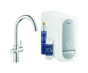 Grohe Blue Home Mitigeur monocommandé pour évier Starter Kit, portée 224mm, bec en C, avec fonction filtre et refroidissement, 31455001, 31455001, Colorazione: cromo