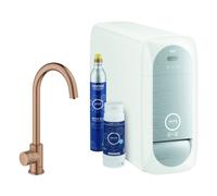 Grohe Blue Home Mono Mitigeur monocommandé pour évier Starter Kit, portée 153mm, bec en C, avec fonction filtre et refroidissement, 31498DL1, 31498DL1, Colorazione: tramonto caldo spazzolato