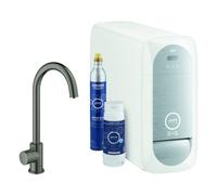 Grohe Blue Home Mono Mitigeur monocommandé pour évier Starter Kit, portée 153mm, bec en C, avec fonction filtre et refroidissement, 31498AL1, 31498AL1, Colorazione: grafite dura spazzolata