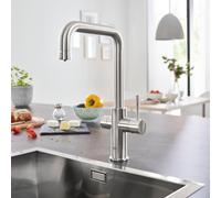Grohe Blue Home Mitigeur monocommandé pour évier Starter Kit, portée 223mm, bec en U, avec fonction filtre et refroidissement, 31456DC1, 31456DC1, Colorazione: super acciaio