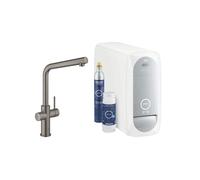Grohe Blue Home L-spout Starter Kit 31454 Miscelatore monocomando per lavello con funzione di filtro, con raffreddatore e WIFI, colorazione: grafite dura spazzolata