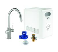 GROHE Blue Professional Mitigeur monocommandé pour évier Set, portée 219mm, bec C, avec fonction filtre et refroidissement, extractible, 31325DC2, 31325DC2, Colorazione: super acciaio