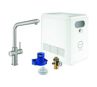 GROHE Blue Professional Mitigeur monocommandé pour évier Set, portée 221mm, bec en L, avec fonction filtre et refroidissement, 31347DC3, 31347DC3, Colorazione: super acciaio