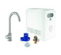 GROHE Blue Professional Mono Set mitigeur d'évier, portée 153mm, bec C, avec fonction filtre et refroidissement, 31302DC2, 31302DC2, Colorazione: super acciaio