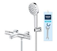 GROHE Bundle Vitalio Joy+ 120 Set Doccia con doccino 3 getti e supporto parete, cromato, 1348650000 + GROHE QUICKFIX Precision Feel Miscelatore termostatico doccia-vasca Cromo, 34788000
