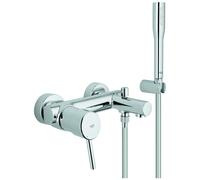 Grohe Concetto Mitigeur monocommandé pour bain, saillie 156mm, montage apparent, avec ensemble de douche, chrome, 32212001, 32212001