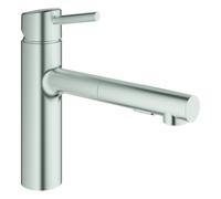 GROHE Concetto Mitigeur monocommandé pour évier, saillie 202mm, hauteur moyenne, extractible, orientable, 30273DC1, 30273DC1, Colorazione: super acciaio