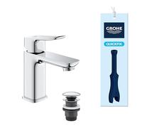 GROHE Dice 1018570000 - Miscelatore monocomando per lavabo, con set di scarico a scatto (misura S da 152 mm, cartuccia in ceramica da 28 mm, risparmio idrico, code 3/8", facile da montare con