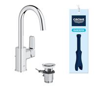 GROHE Dice - Miscelatore Lavabo con Set Scarico Pop-Up (Taglia L, Bocca Girevole C 90°, Cartuccia Ceramica 28 mm