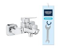 GROHE Dice 1018720000 - Miscelatore per vasca da bagno/doccia con deviatore automatico (montaggio a parete, leva in metallo, cartuccia in ceramica da 35 mm, valvola di non ritorno integrata, con