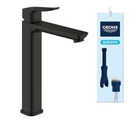 GROHE Dice Smooth Body - Miscelatore per lavabo autoportante (misura XL 270 mm, cartuccia in ceramica da 28 mm, risparmio idrico, code 3/8", facile da montare con QuickTool incluso), nero opaco
