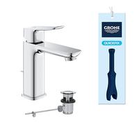 GROHE Dice 1018320000 - Miscelatore monocomando per lavabo, con set di scarico (misura M da 172 mm, cartuccia in ceramica da 28 mm, risparmio idrico, code da 3/8", facile da montare con QuickTool
