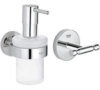 Grohe Dispenser Sapone con Supporto Essentials Cromo 40448001 + Grohe Gancio Bau